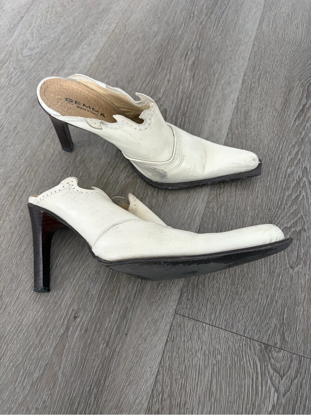 Gemma cowboy western festival mules White Leather Pointed-Toe Mule Heels